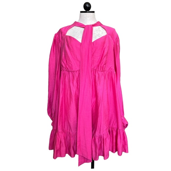 ASOS LUXE Curve Pussybow Cupped Mini Dress Blouson Sleeve Open Back Pink Size 18 - Picture 3 of 14